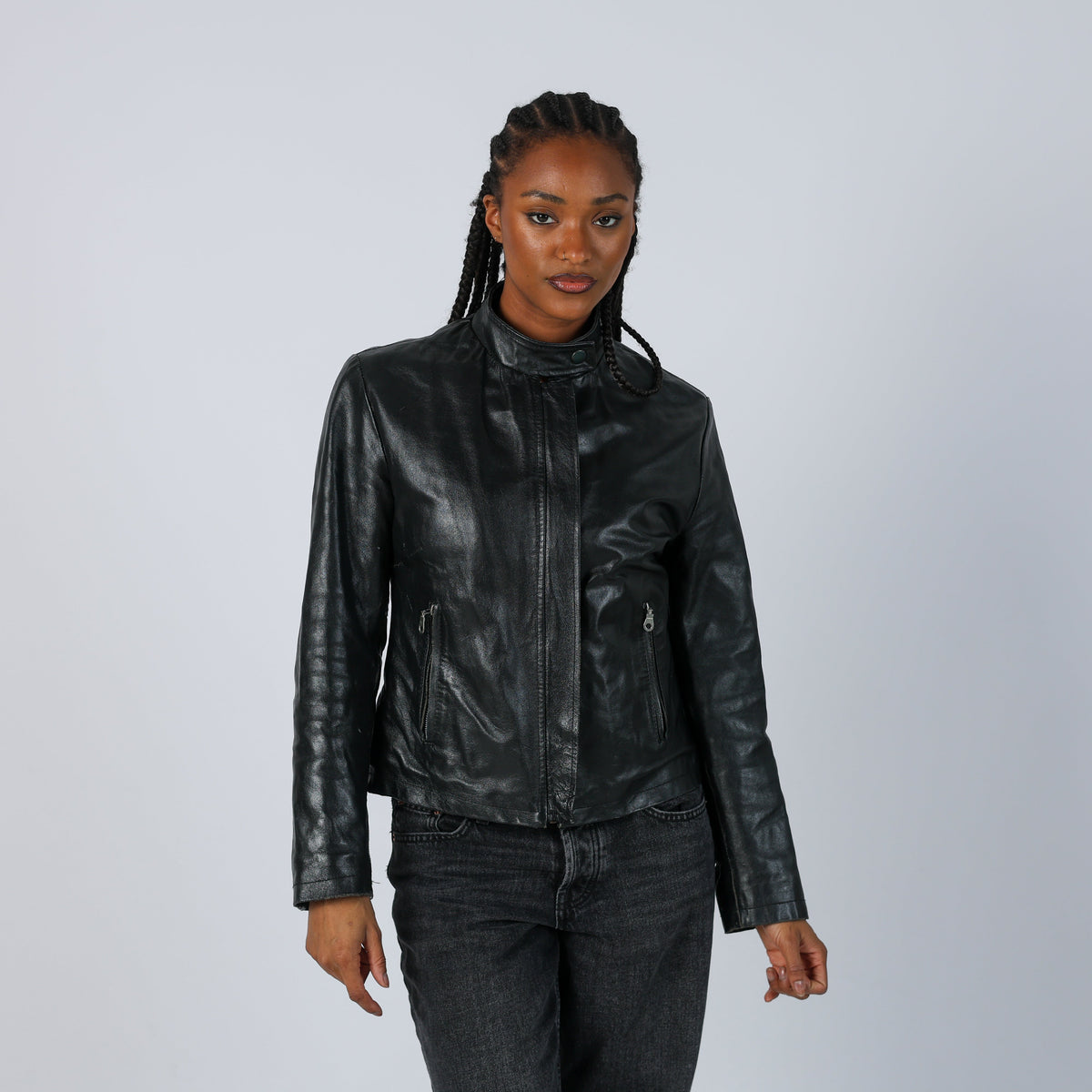 Black 90s Made in Italy Leather Jacket (M)