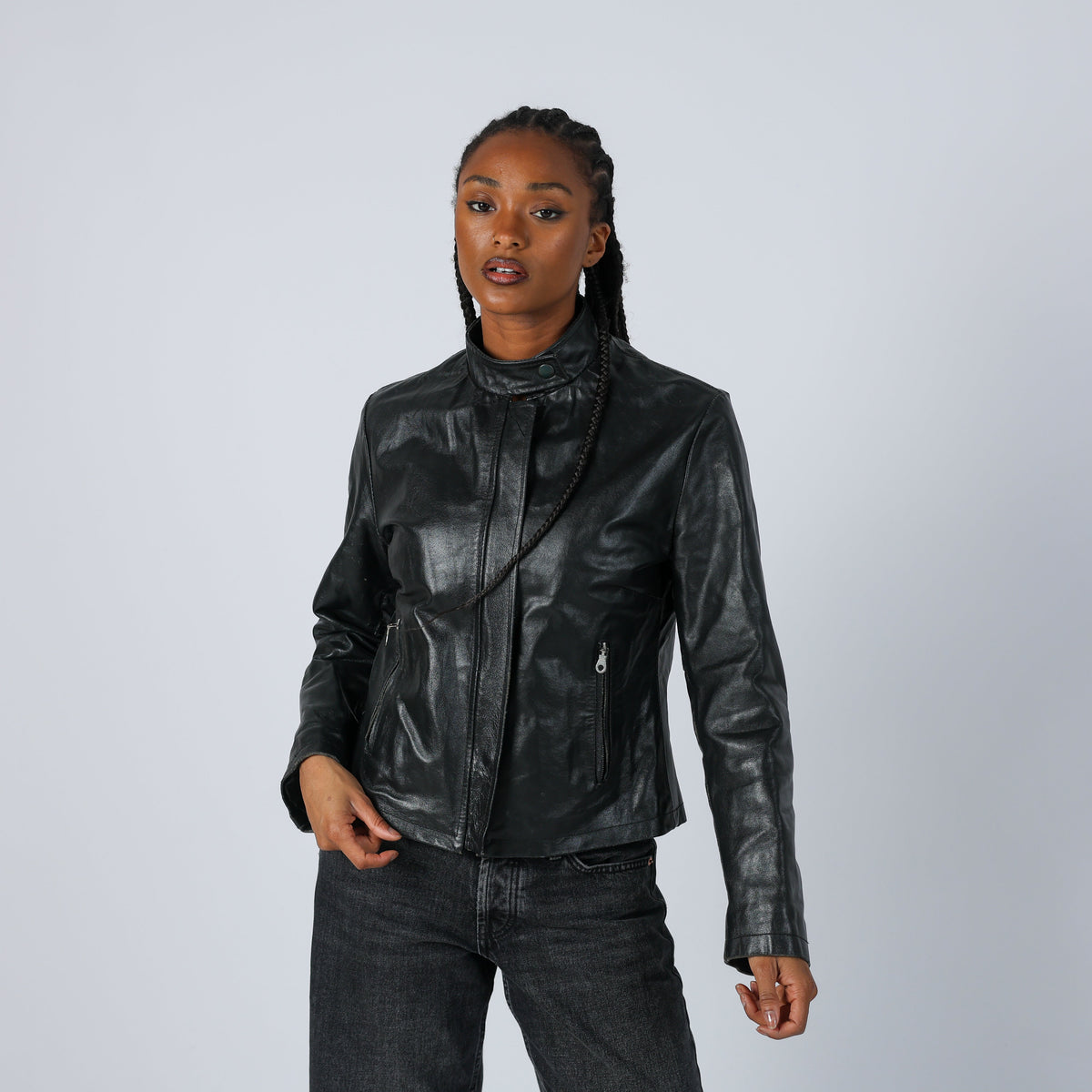 Black 90s Made in Italy Leather Jacket (M)