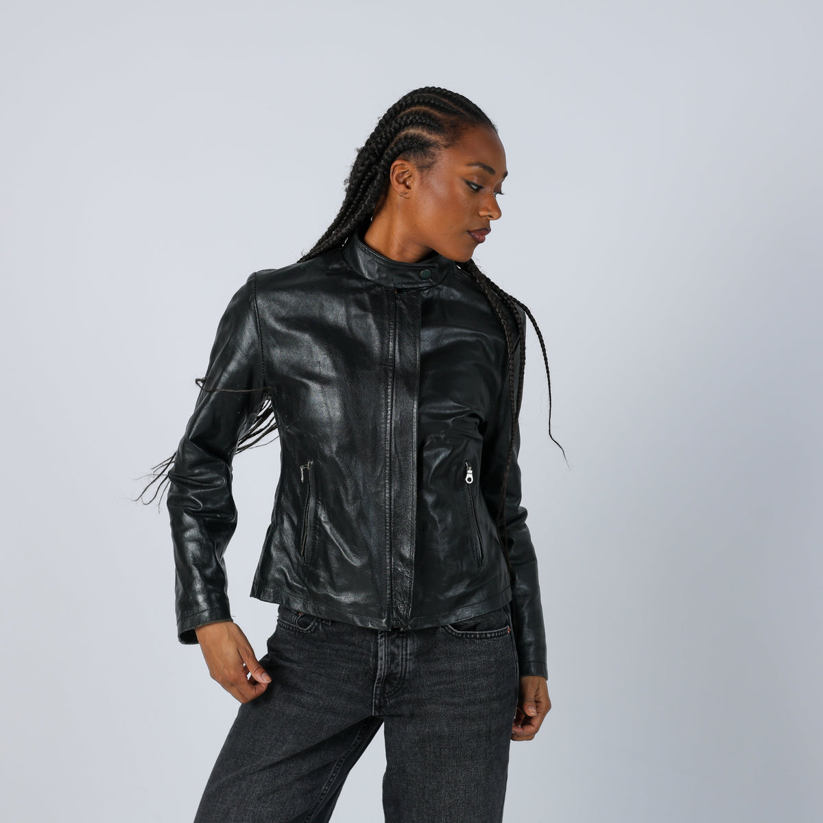 Black 90s Made in Italy Leather Jacket (M)