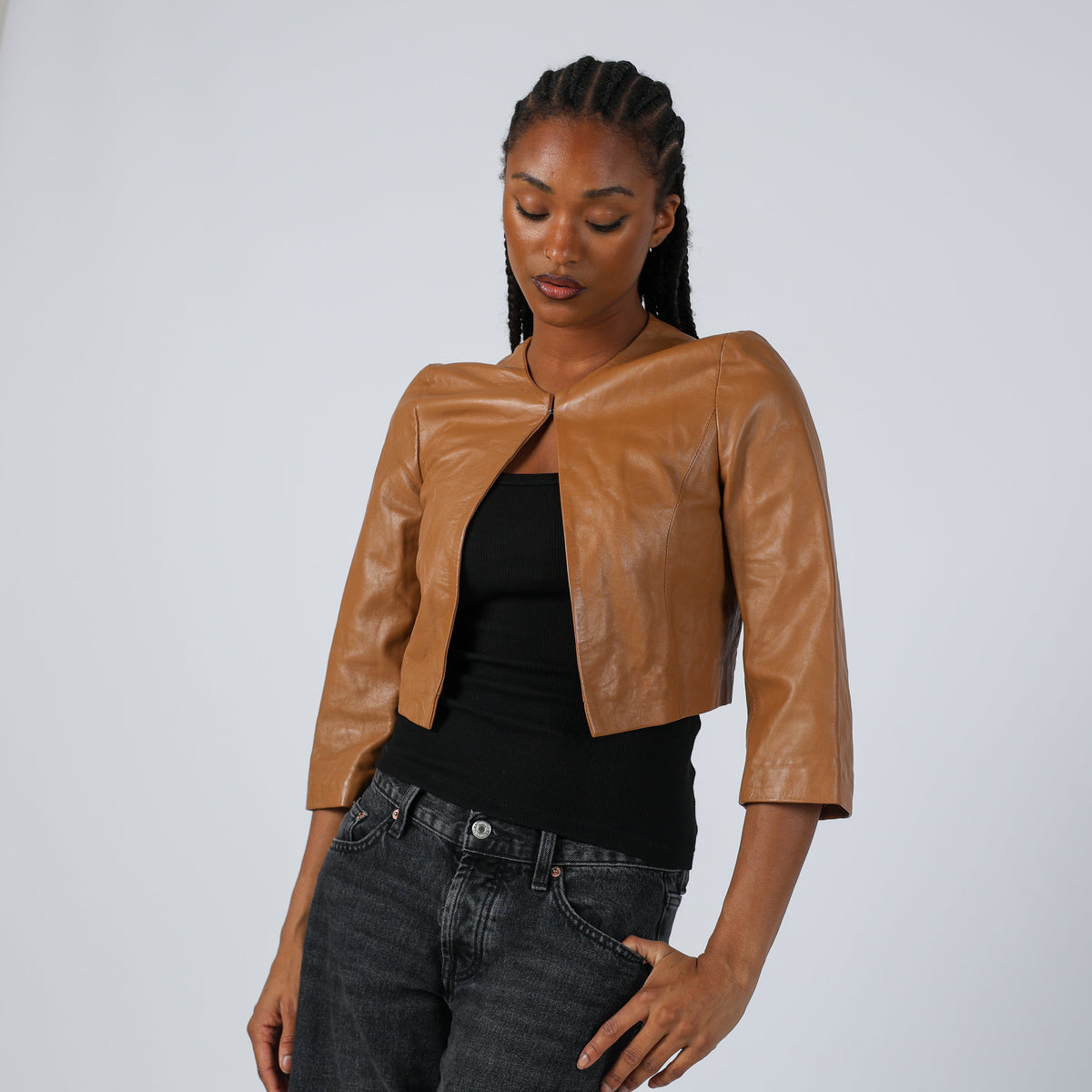 Tan Y2K Sandro Ferrone Leather Jacket (S)