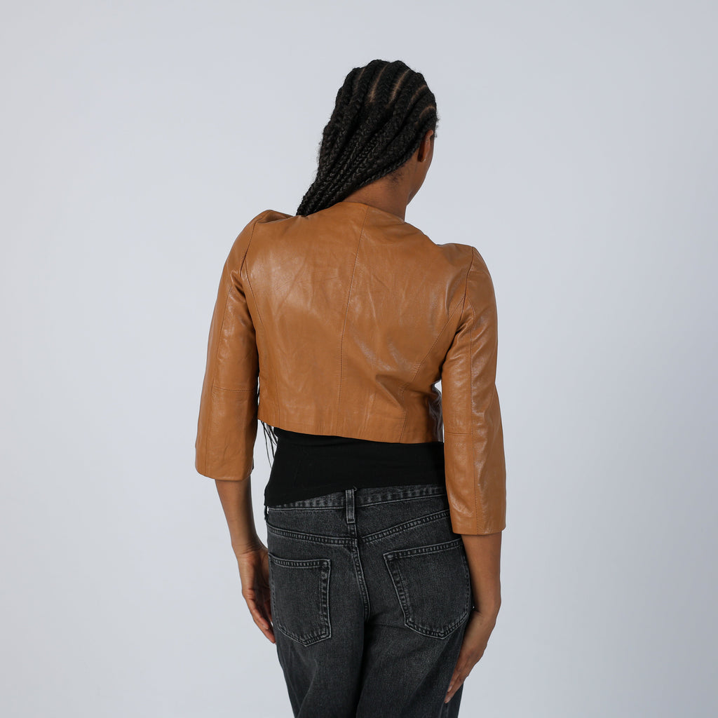Tan Y2K Sandro Ferrone Leather Jacket (S)