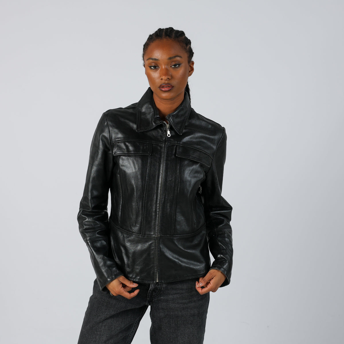 Black 90s Made in Italy Leather Jacket (M)