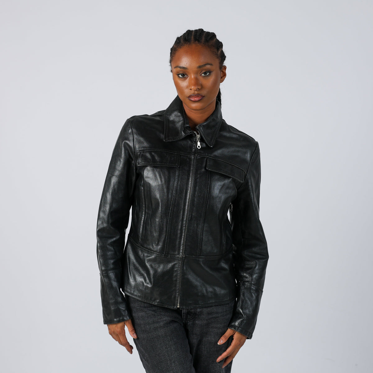 Black 90s Made in Italy Leather Jacket (M)