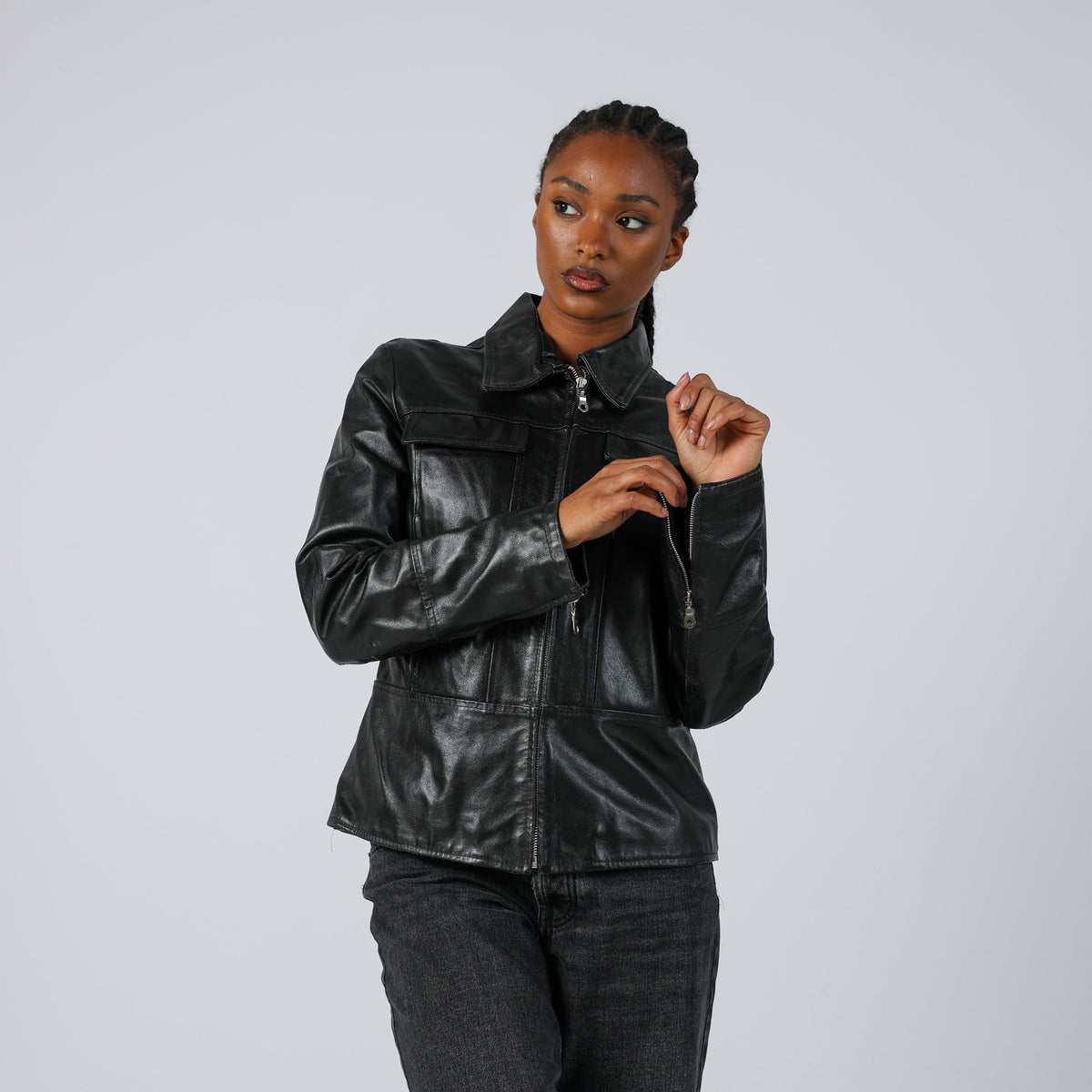 Black 90s Made in Italy Leather Jacket (M)