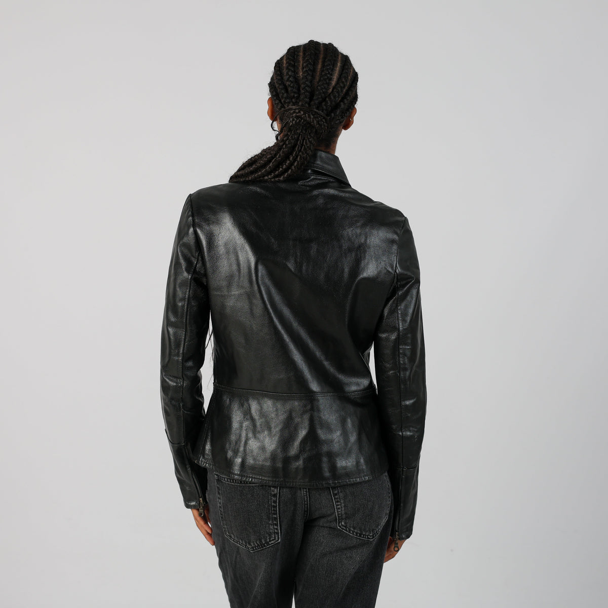 Black 90s Made in Italy Leather Jacket (M)