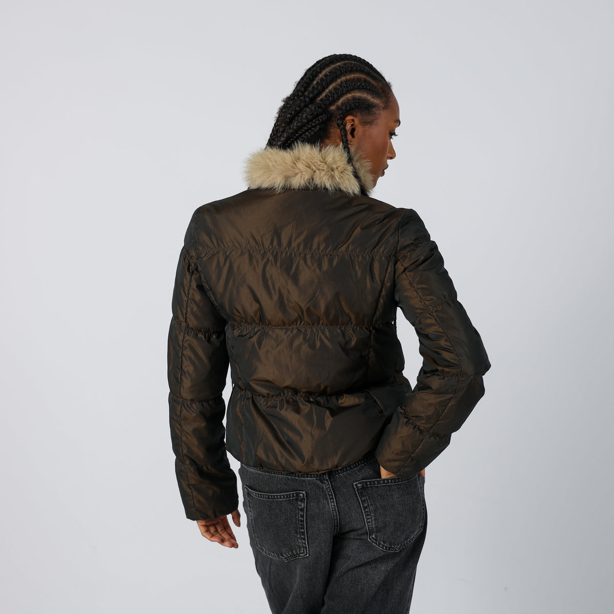 Brown Y2K Marella Puffer Jacket Faux Fur (8)