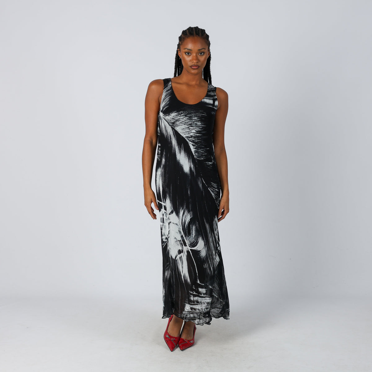 Black Y2K Made in Italy Woven Midi Dress (S)
