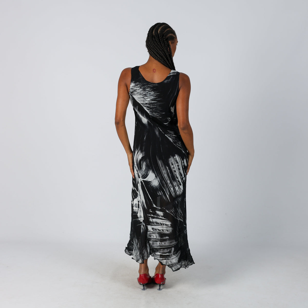 Black Y2K Made in Italy Woven Midi Dress (S)