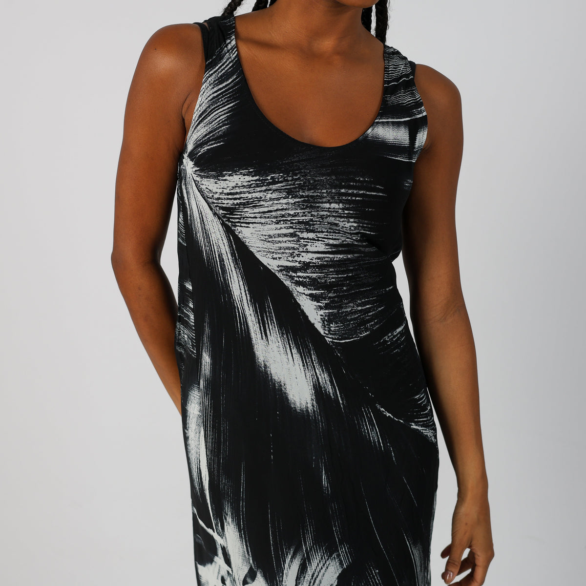 Black Y2K Made in Italy Woven Midi Dress (S)