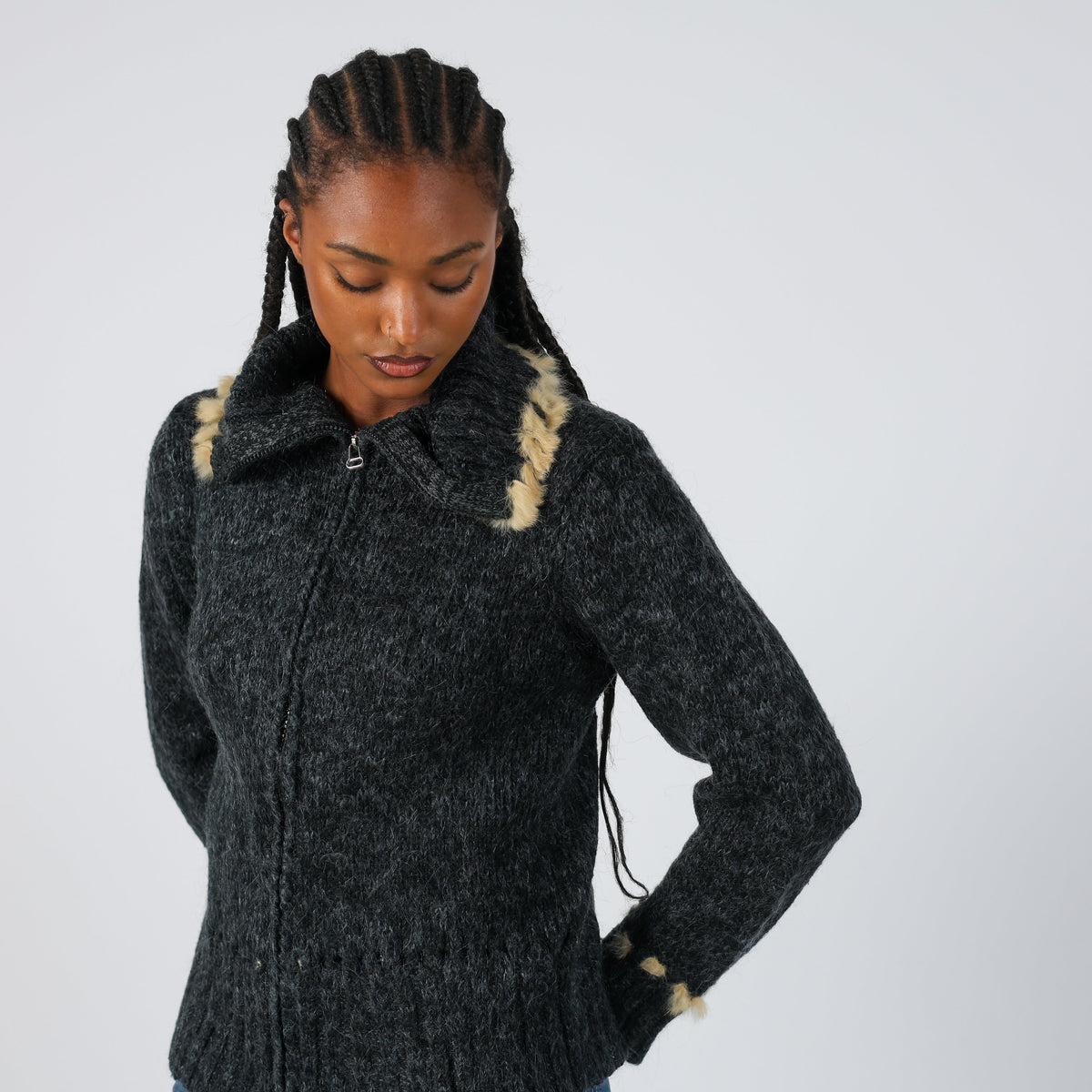 Charcoal Grey Y2K Knitted Jumper (S)