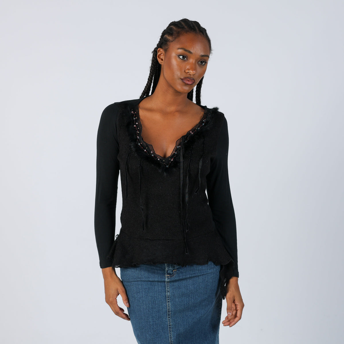 Black Y2K Made in Italy Long Sleeve Top (S)