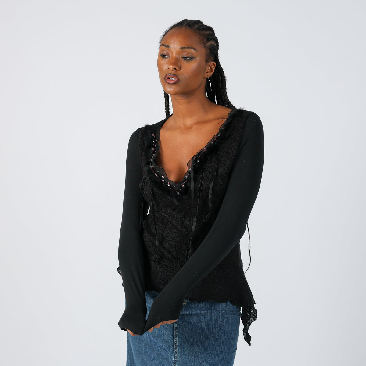 Black Y2K Made in Italy Long Sleeve Top (S)