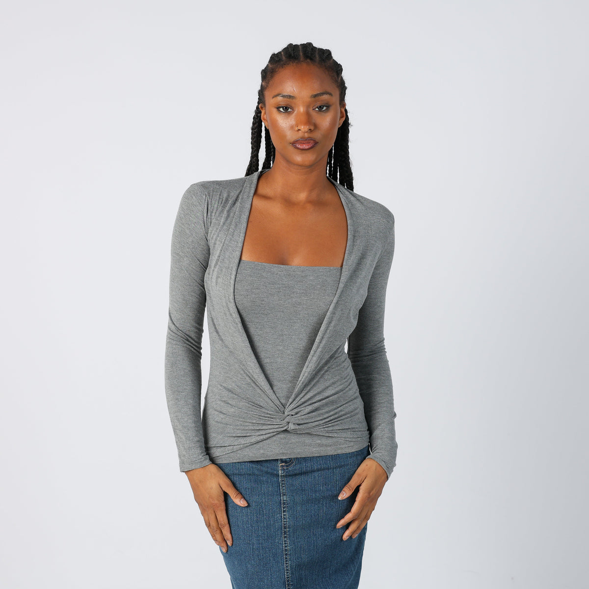 Grey Y2K Sisley Long Sleeve Top (S)