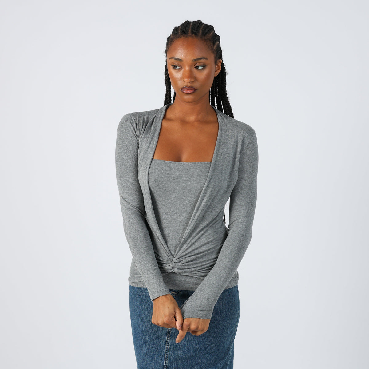 Grey Y2K Sisley Long Sleeve Top (S)