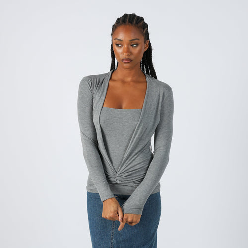 Grey Y2K Sisley Long Sleeve Top (S)