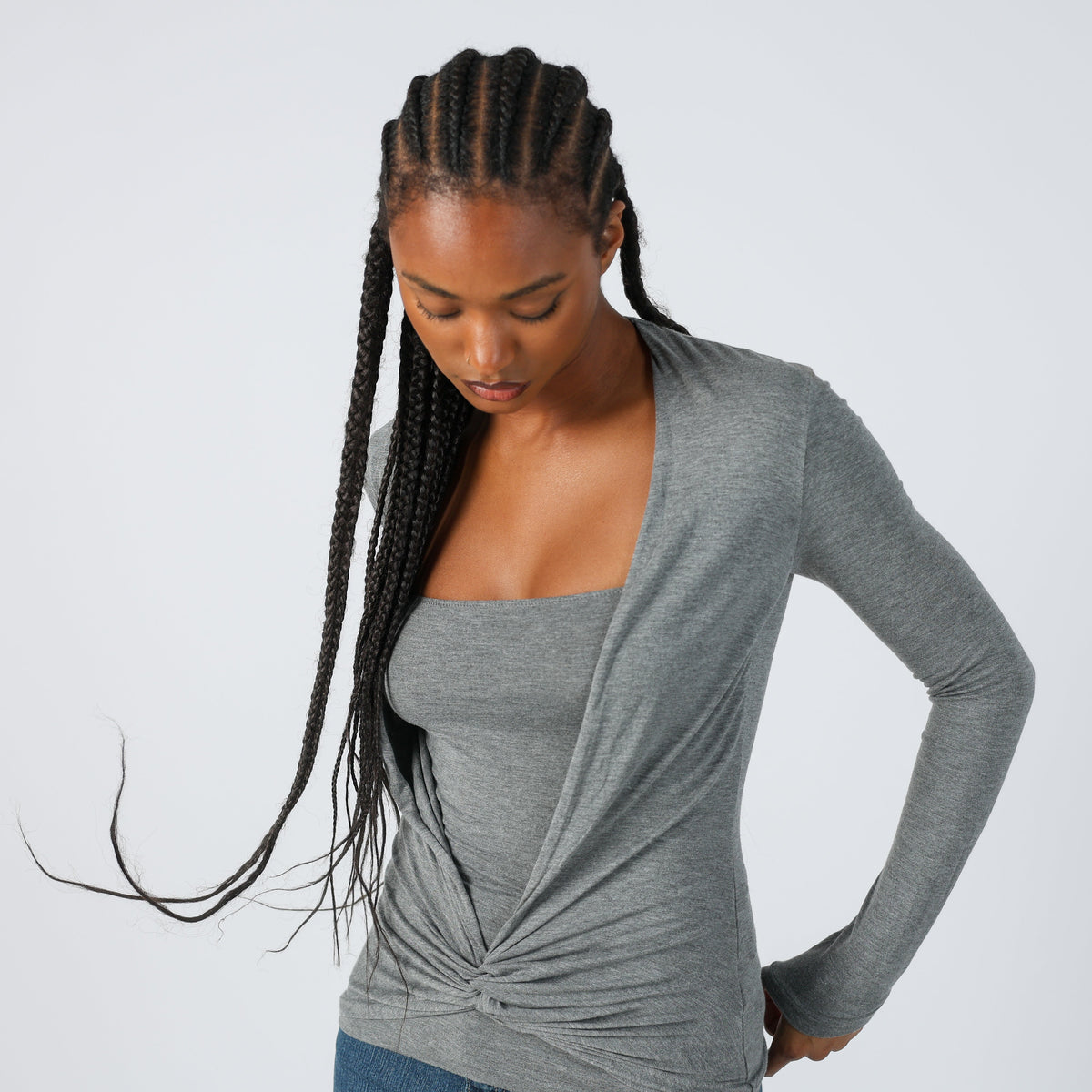 Grey Y2K Sisley Long Sleeve Top (S)