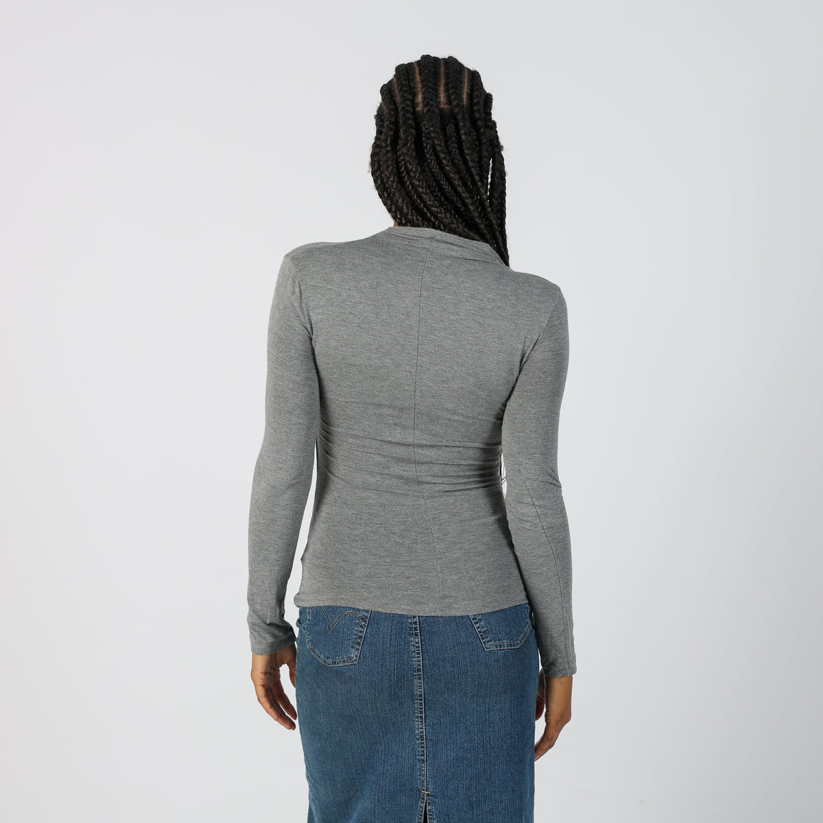Grey Y2K Sisley Long Sleeve Top (S)