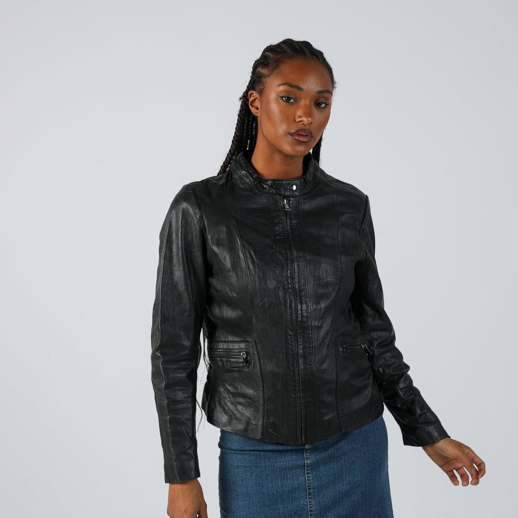 Black Y2K Conbipel Leather Jacket (M)