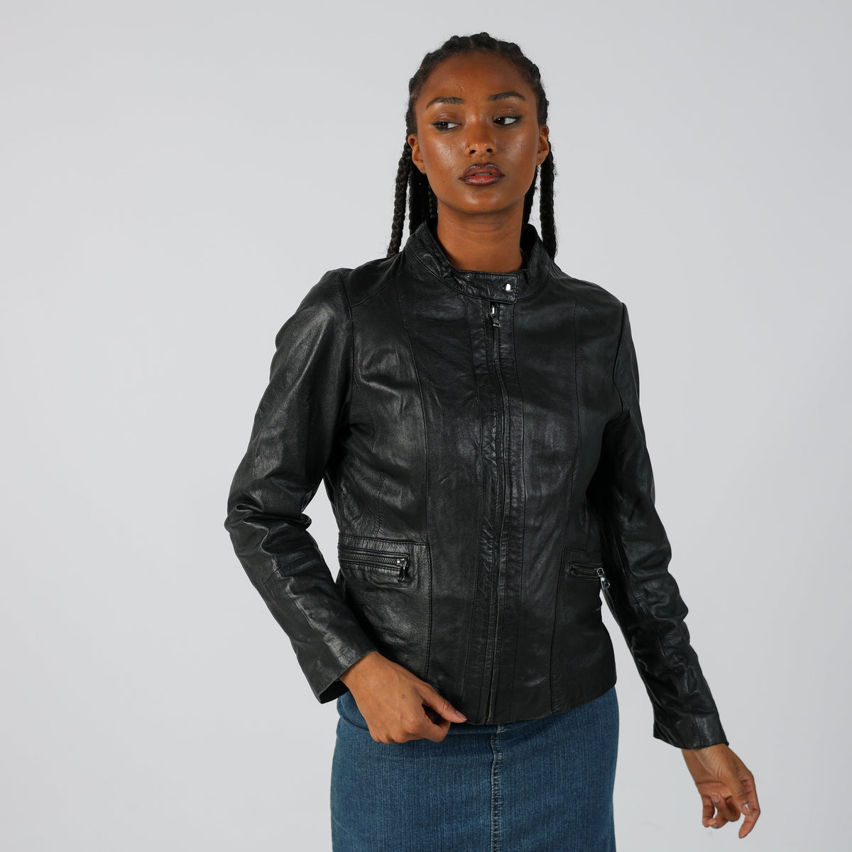 Black Y2K Conbipel Leather Jacket (M)