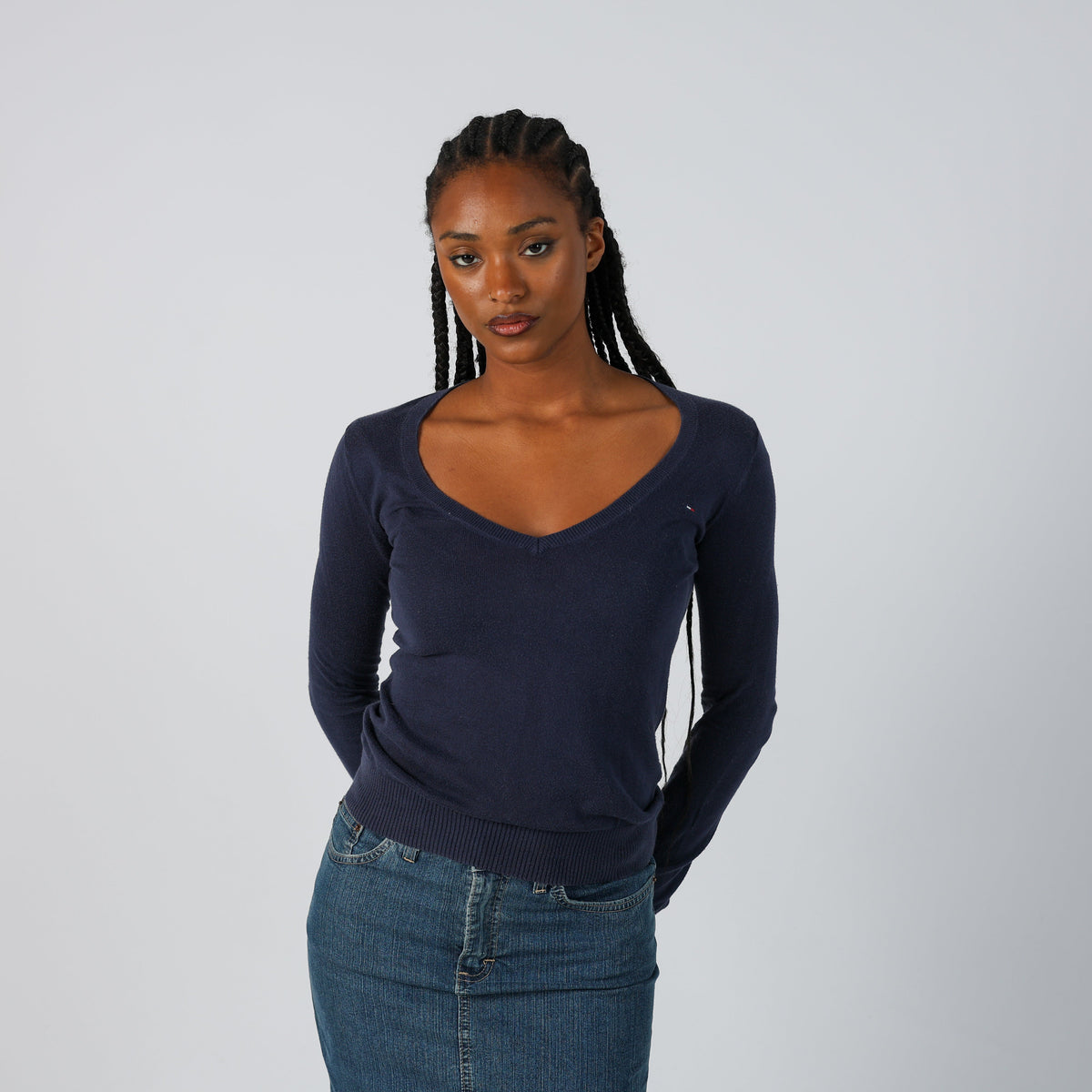 Navy Blue Y2K Tommy Hilfiger Knitted Jumper (S)