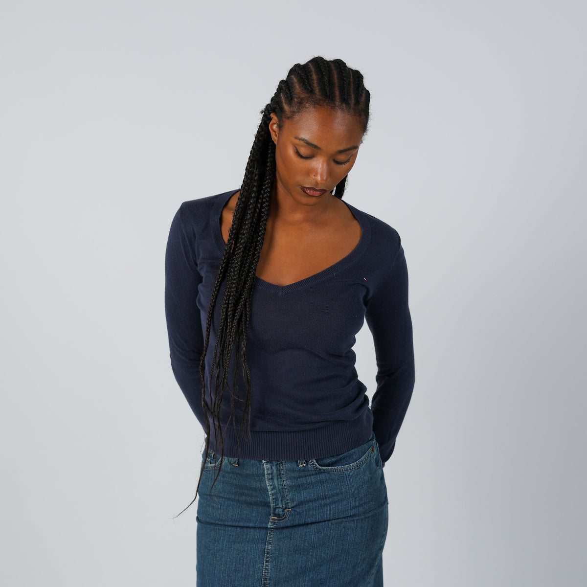 Navy Blue Y2K Tommy Hilfiger Knitted Jumper (S)