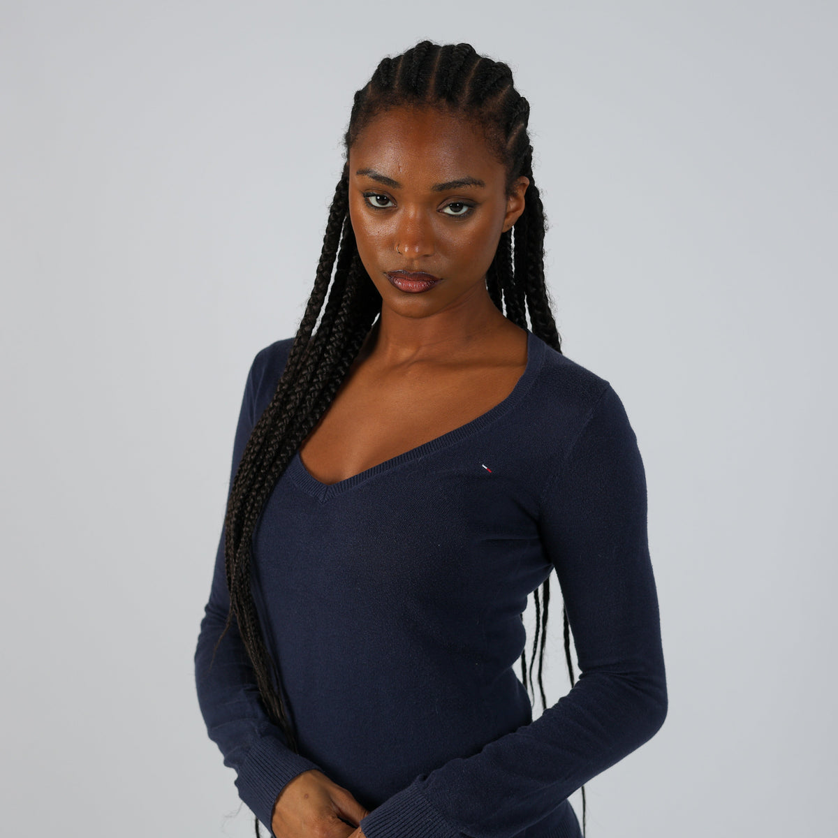Navy Blue Y2K Tommy Hilfiger Knitted Jumper (S)
