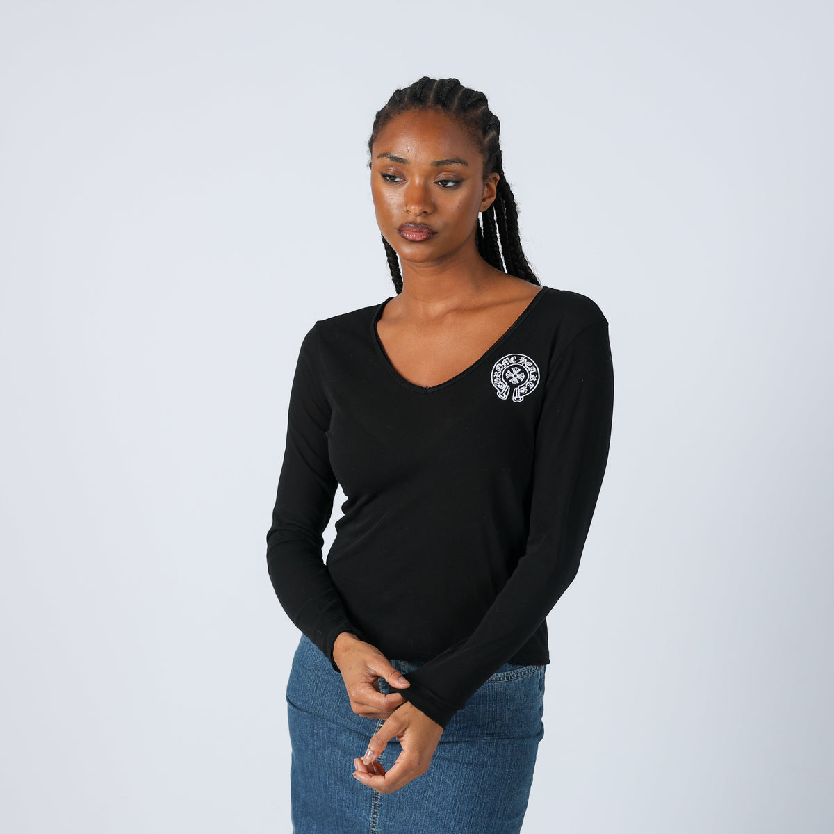 Black Y2K Long Sleeve Top (S)