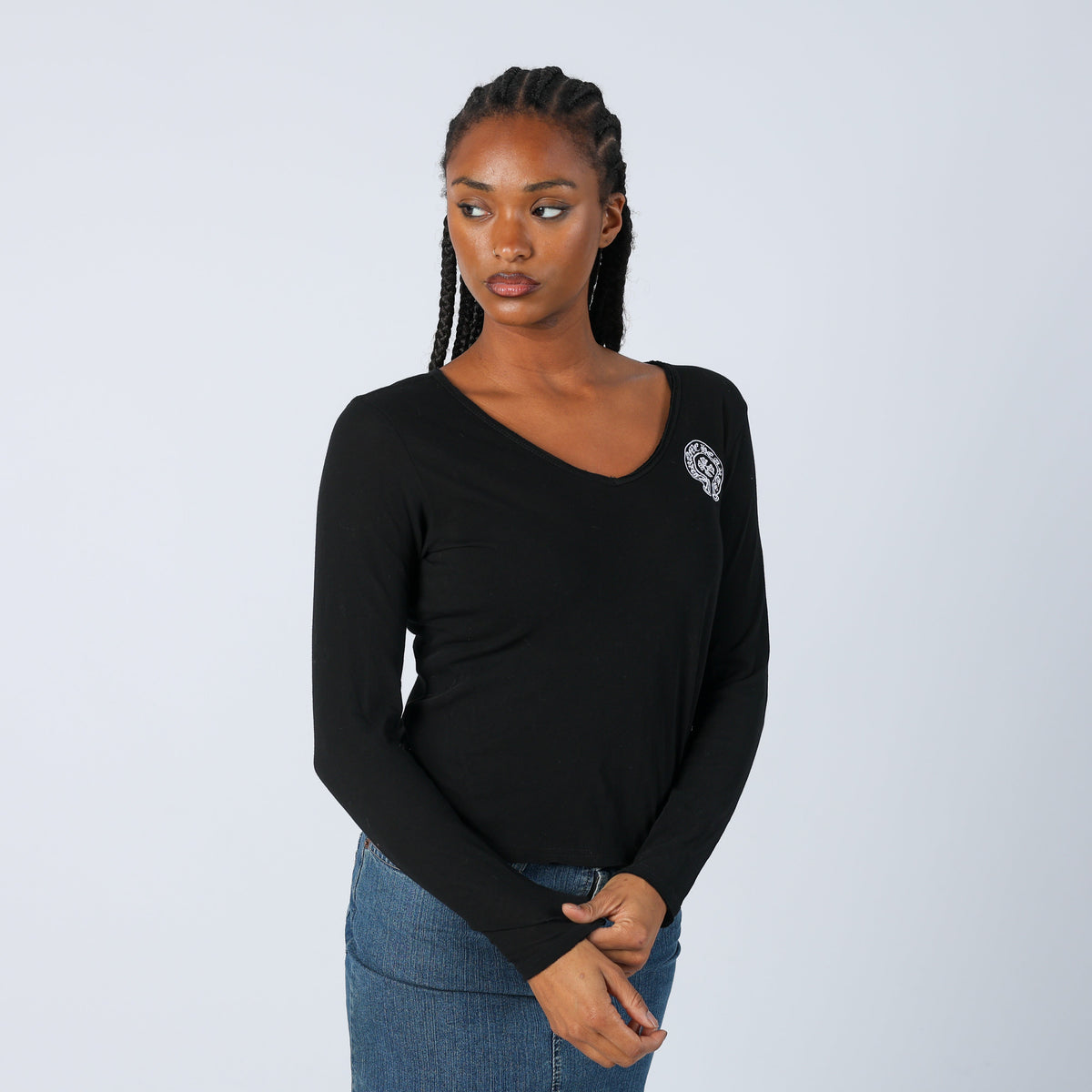 Black Y2K Long Sleeve Top (S)