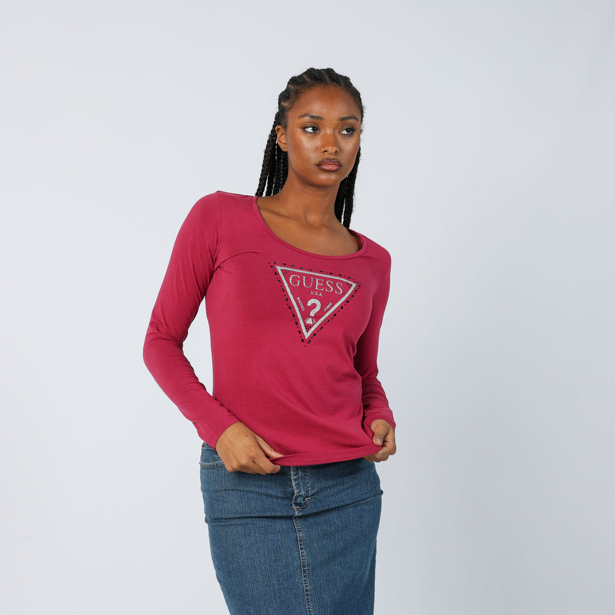 Pink Y2K Guess Long Sleeve Top (S)