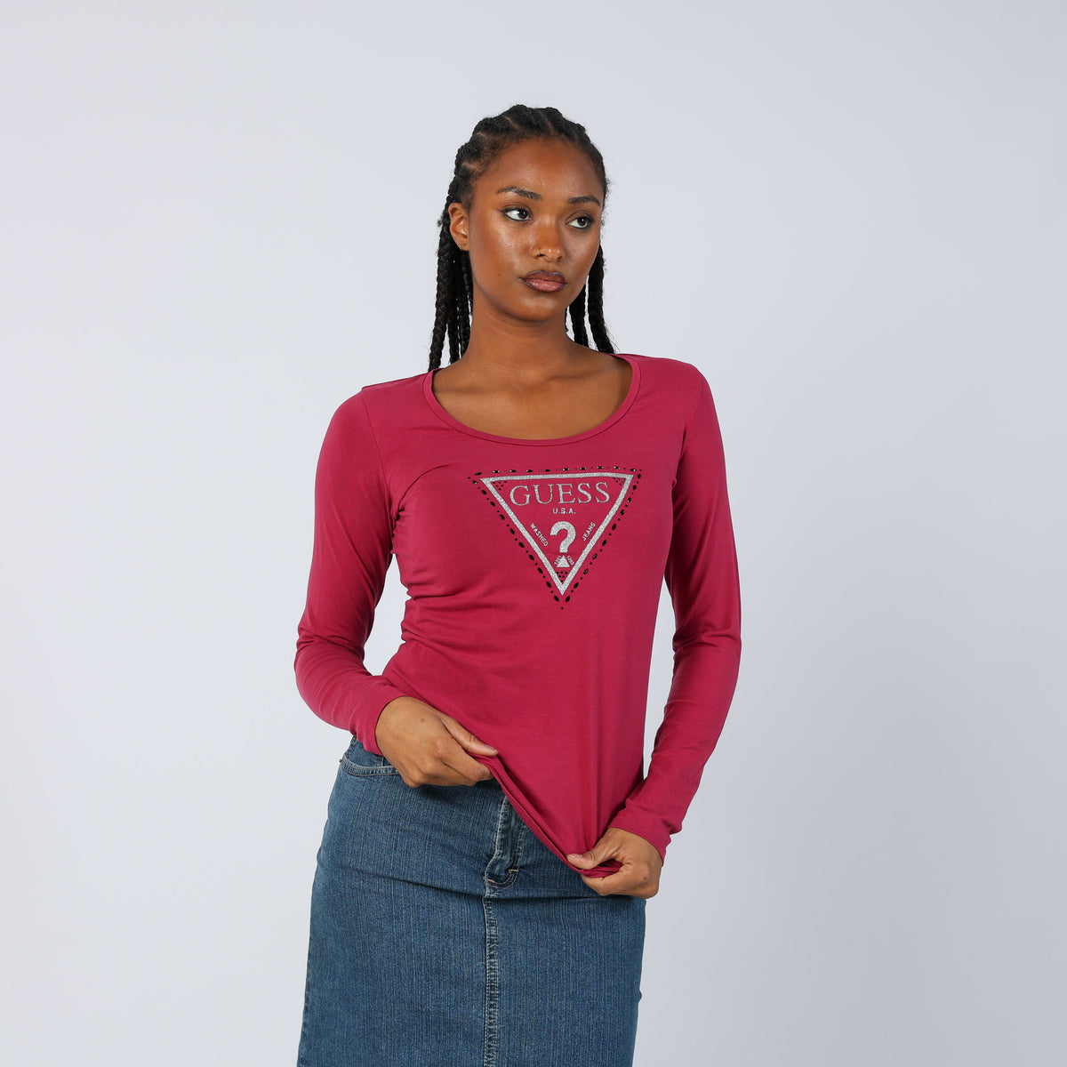 Pink Y2K Guess Long Sleeve Top (S)