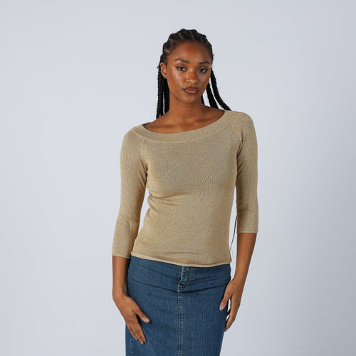 Gold Y2K Made in Italy Long Sleeve Top (S)