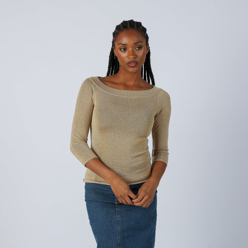 Gold Y2K Made in Italy Long Sleeve Top (S)