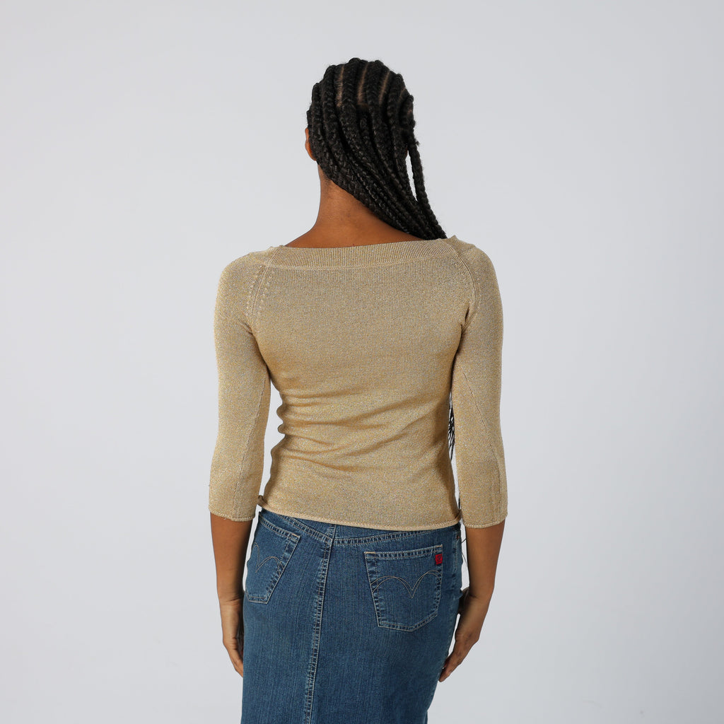 Gold Y2K Made in Italy Long Sleeve Top (S)