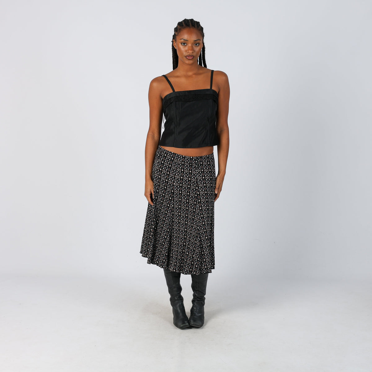 Black Y2K Woven Midi Skirt (XS)