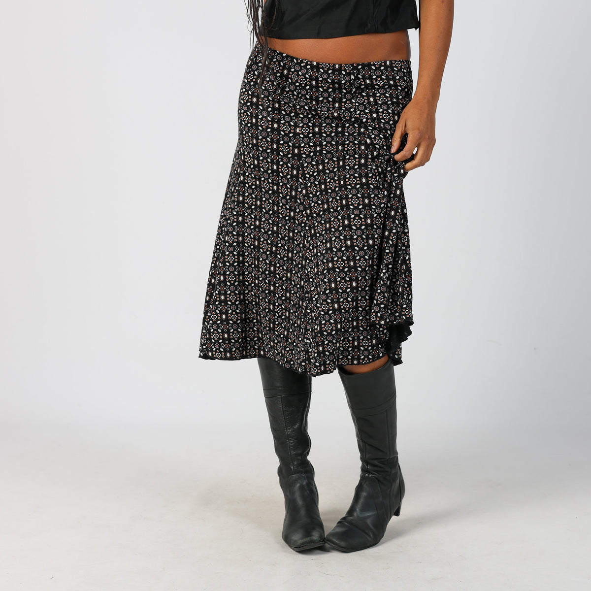 Black Y2K Woven Midi Skirt (XS)