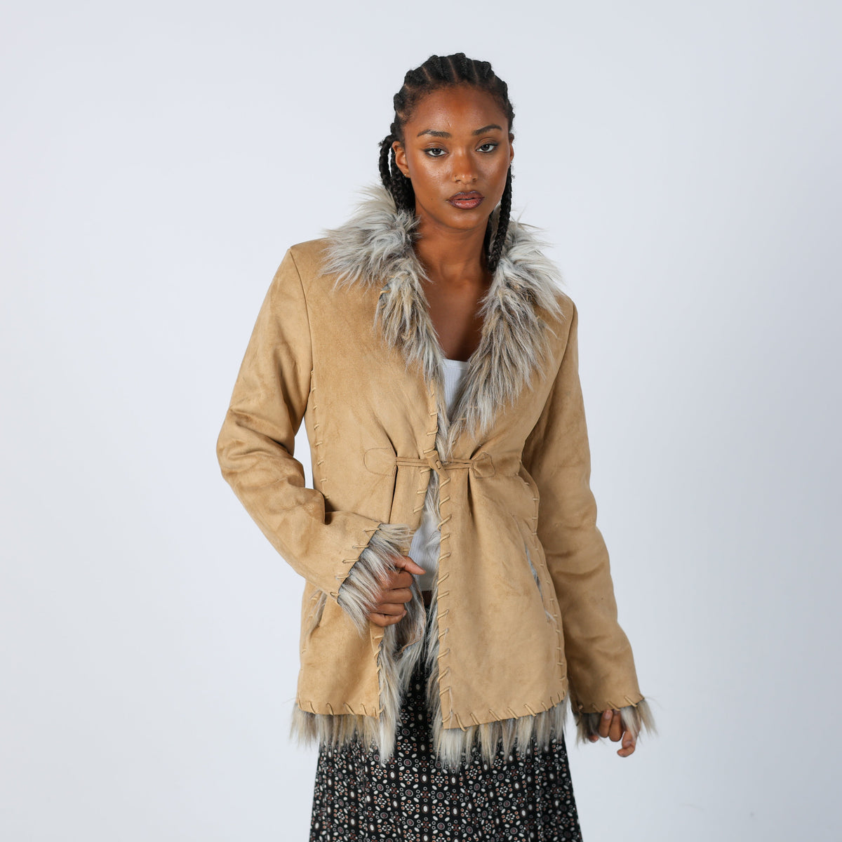Beige Y2K Afghan Coat (S)