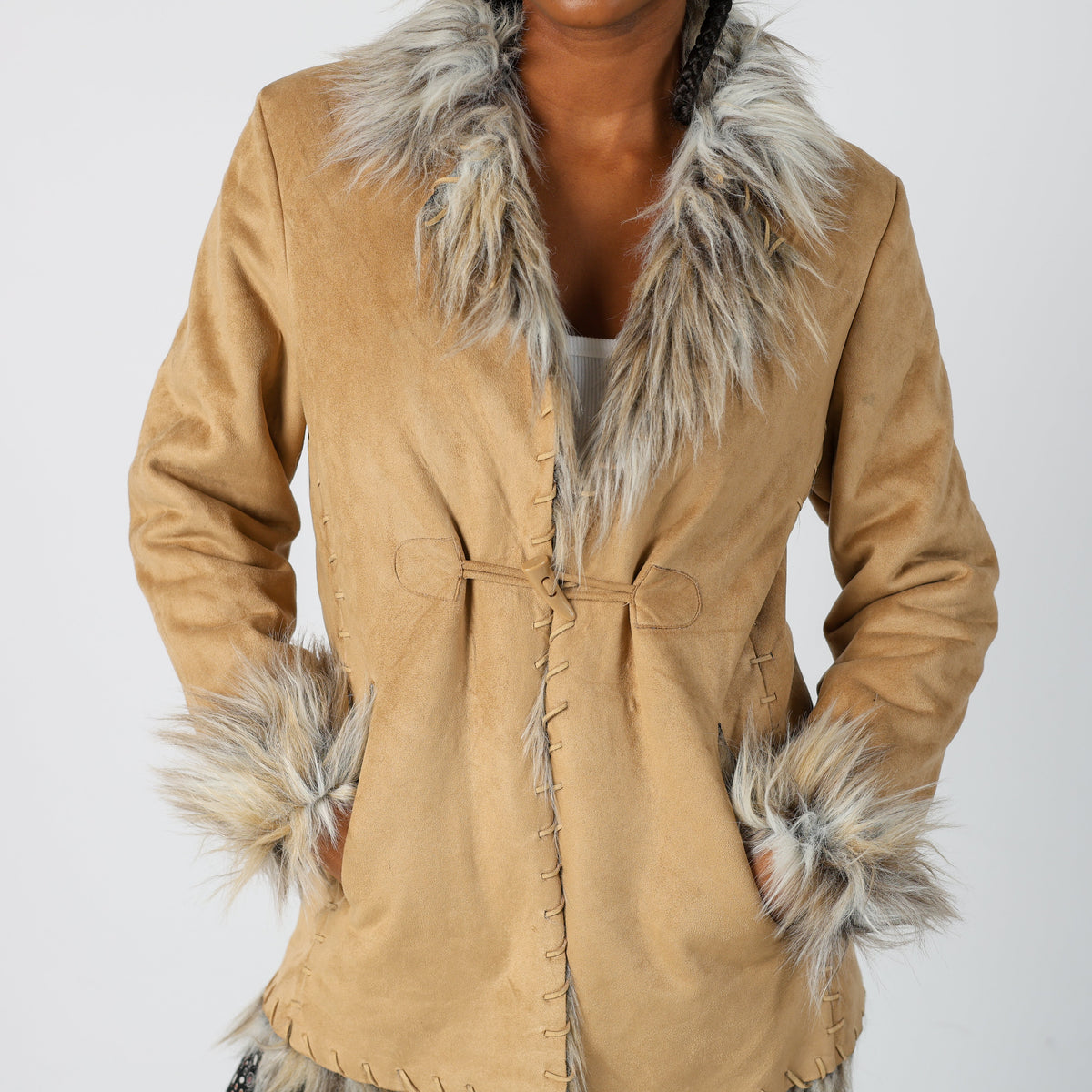 Beige Y2K Afghan Coat (S)