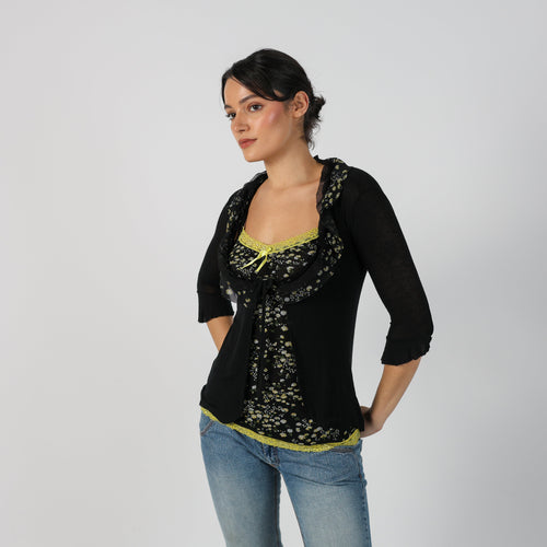 Black Y2K Long Sleeve Top (S)