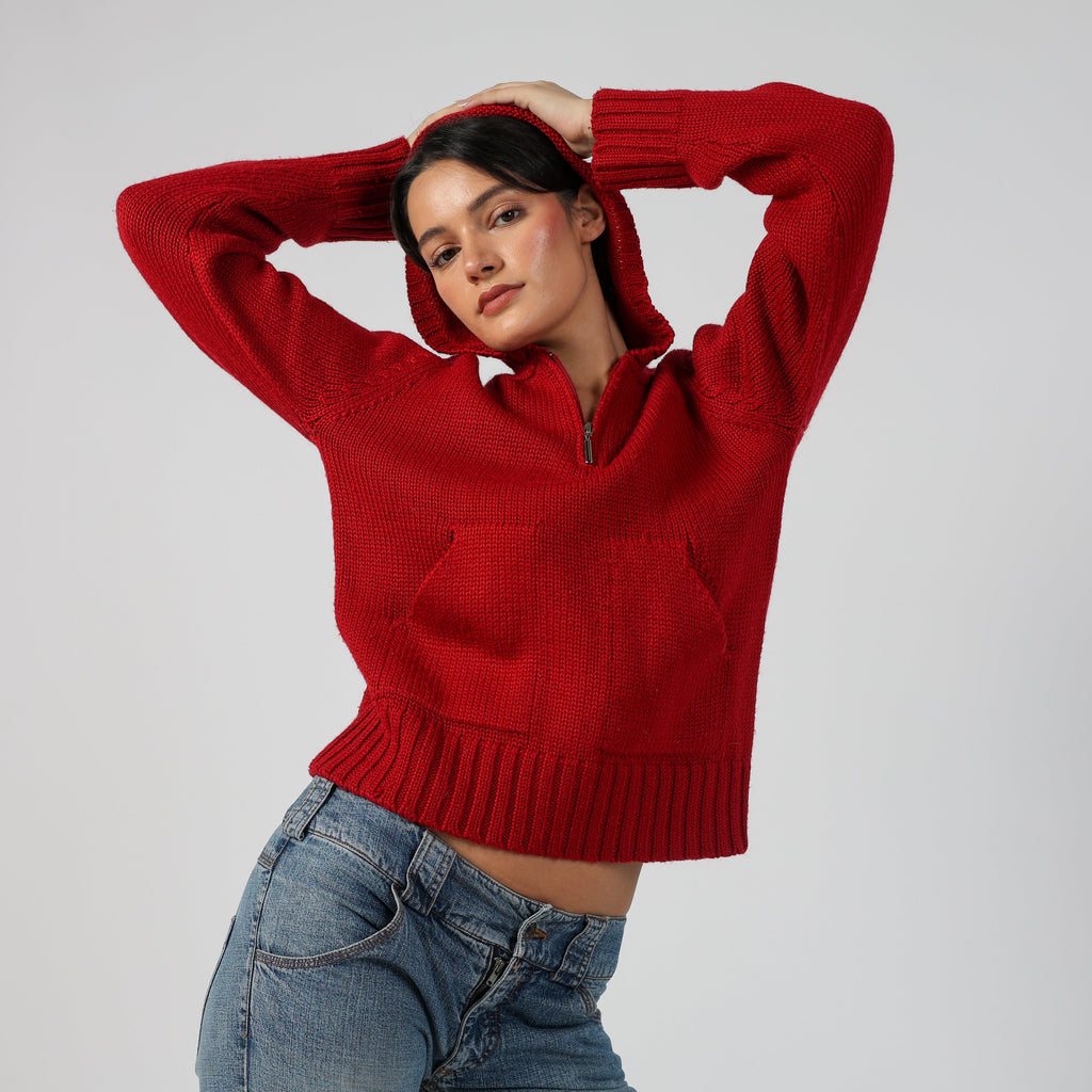 Red Y2K Wool Zone Knitted Jumper (S)
