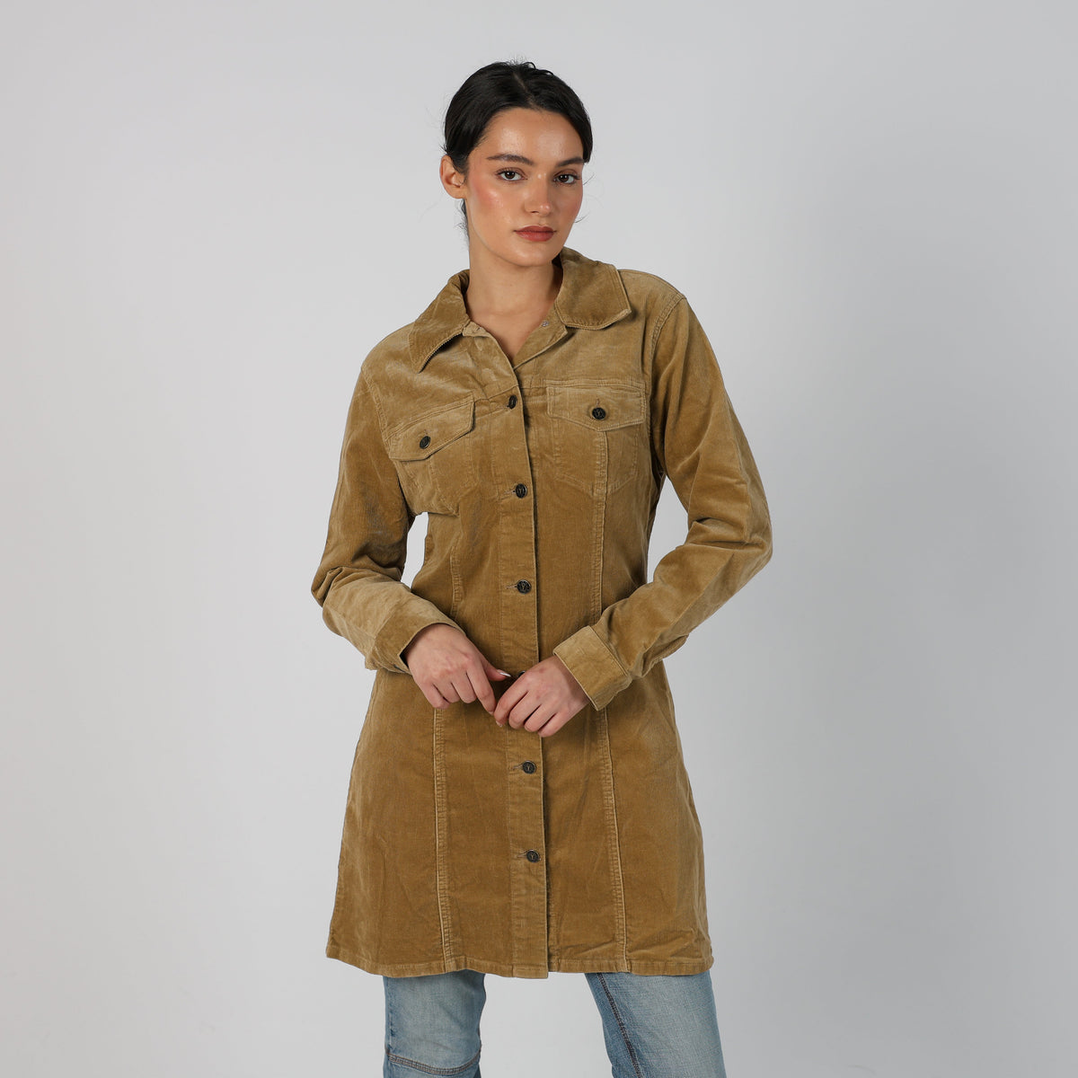 Tan Y2K You Cord Dress (8)