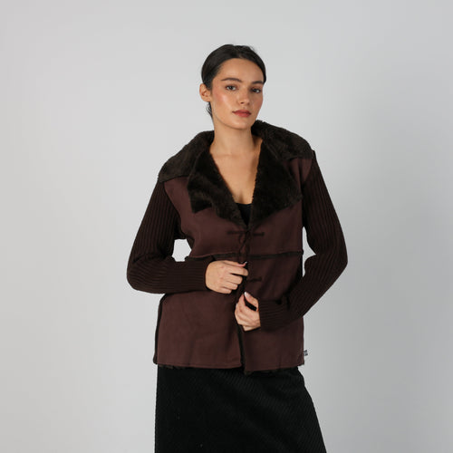 Brown Y2K Made in Italy Shearling Coat (M)
