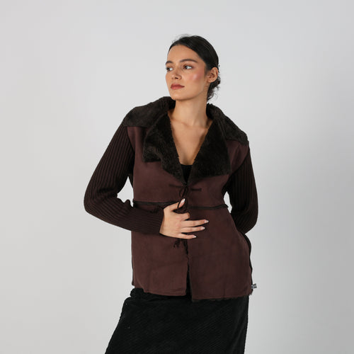 Brown Y2K Made in Italy Shearling Coat (M)