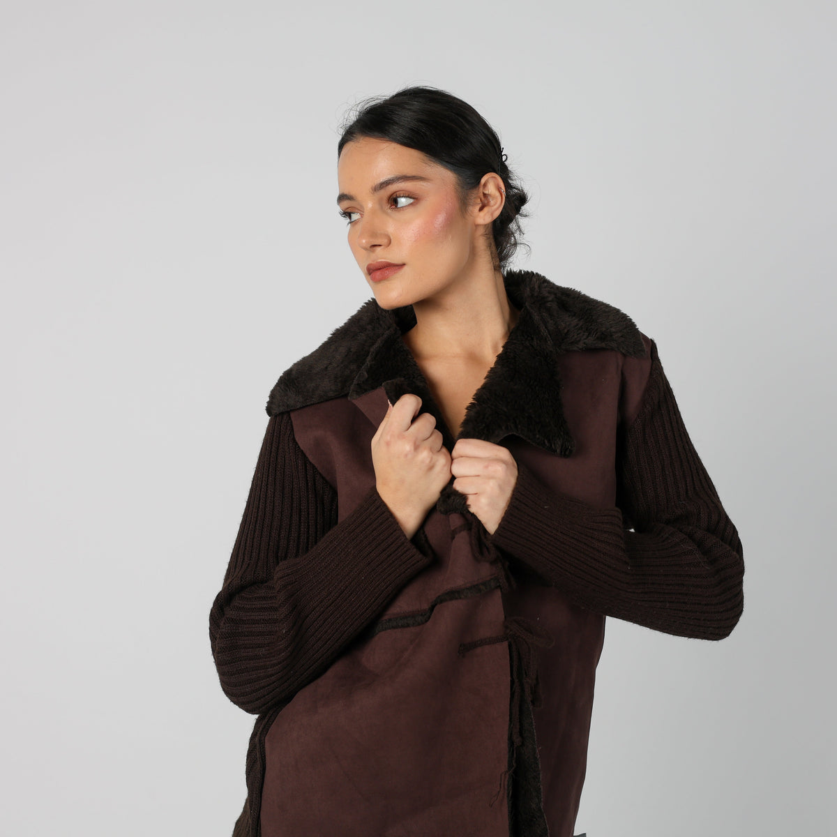 Brown Y2K Made in Italy Shearling Coat (M)