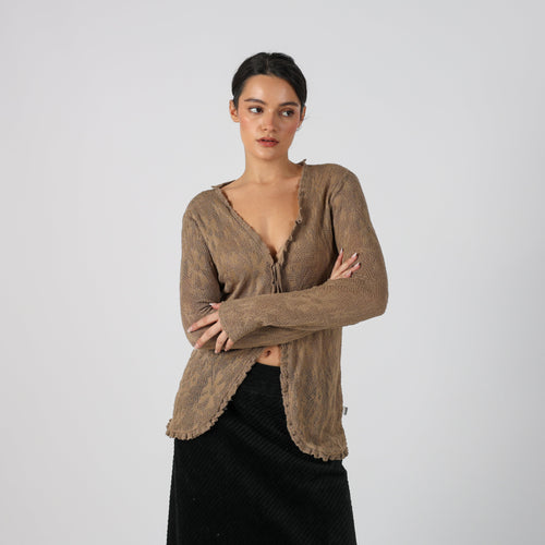 Tan Y2K Made in Italy Cardigan (M)