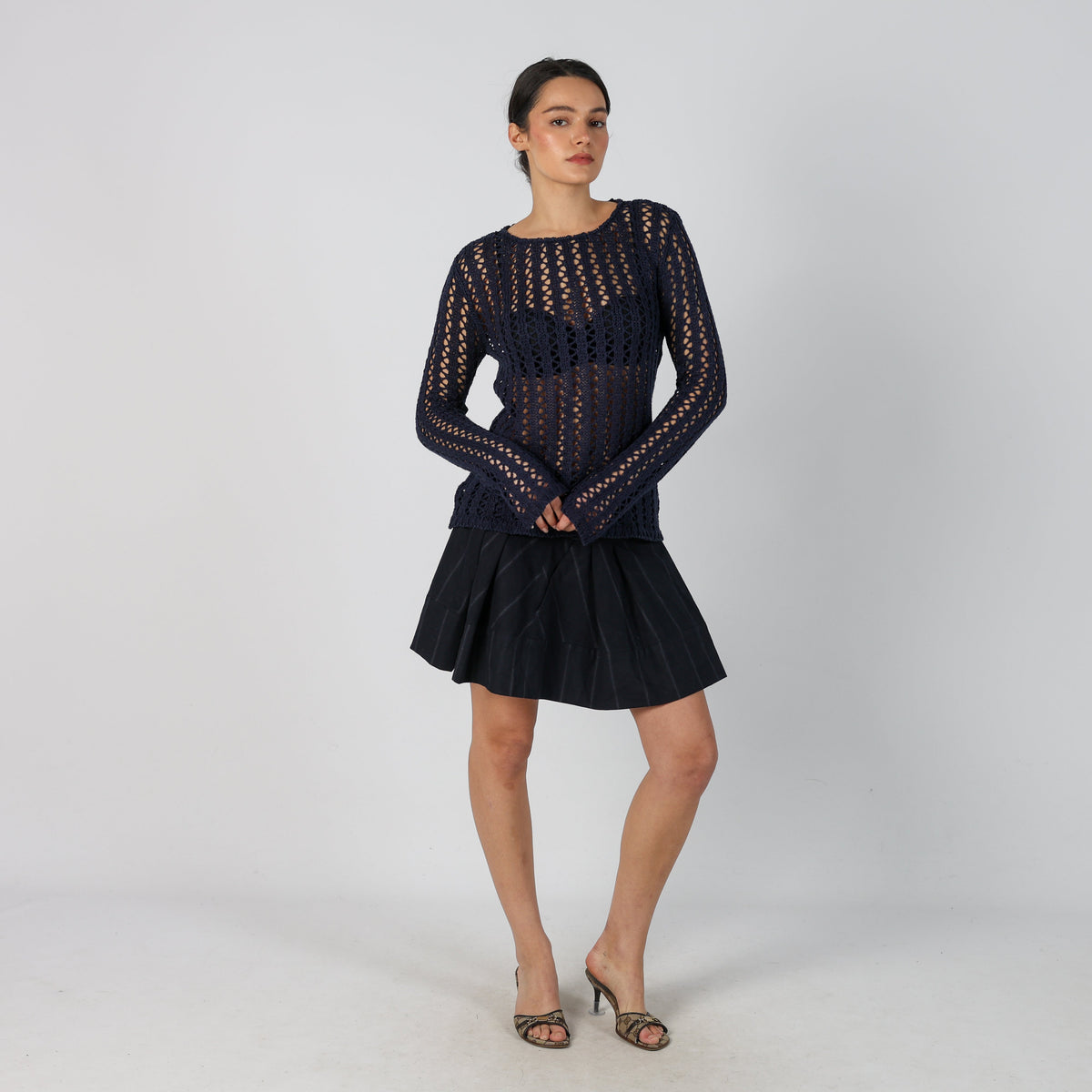 Navy Blue Y2K Woven Mini Skirt (XS)