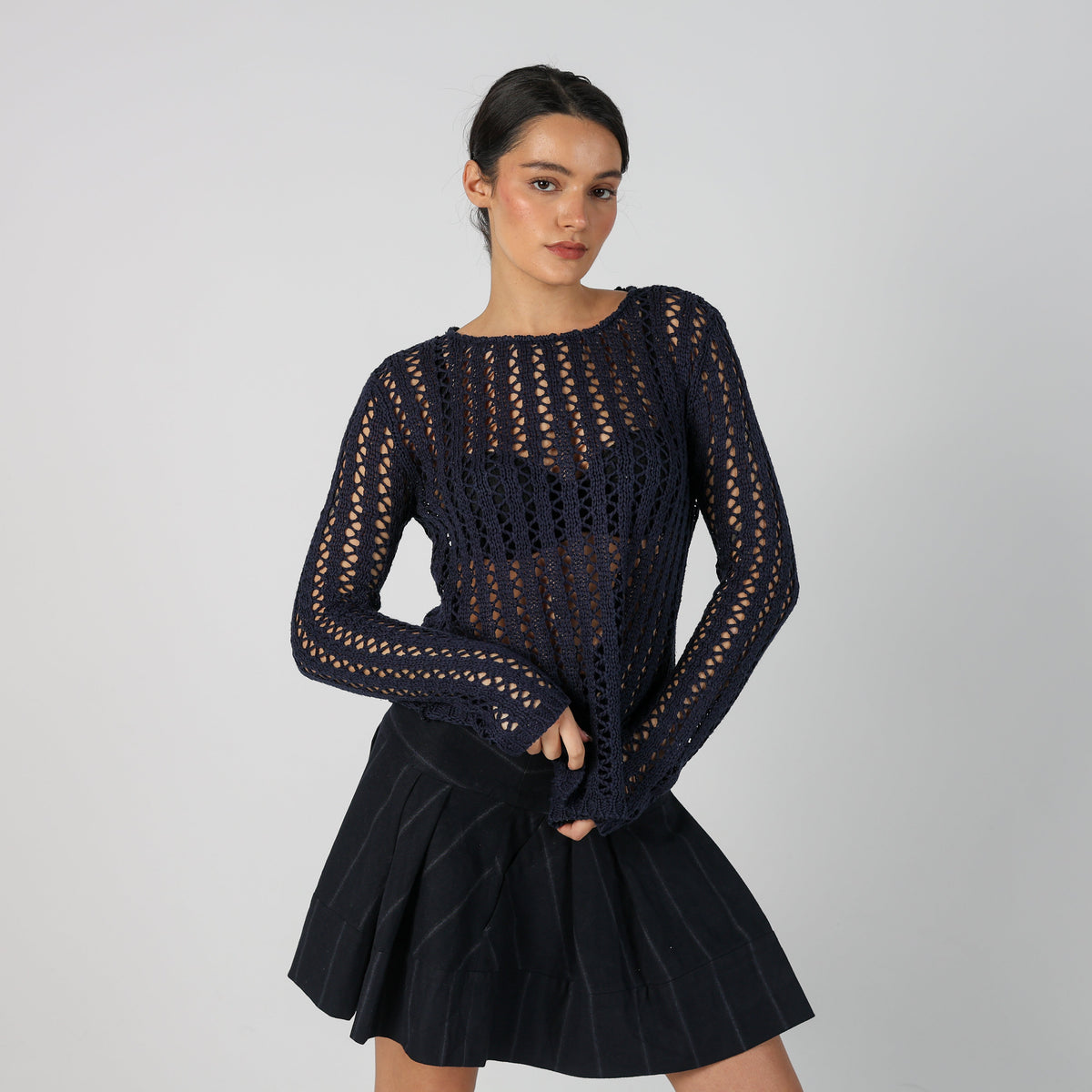 Navy Blue Y2K Knitted Top (S)