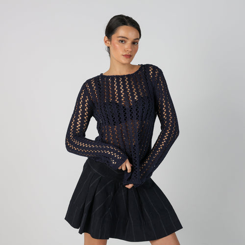 Navy Blue Y2K Knitted Top (S)