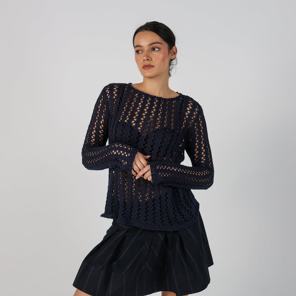 Navy Blue Y2K Knitted Top (S)