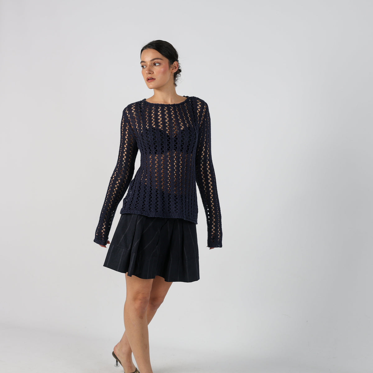 Navy Blue Y2K Knitted Top (S)