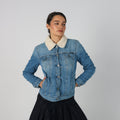 Light Blue Y2K Replay Denim Jacket Faux Fur (S)